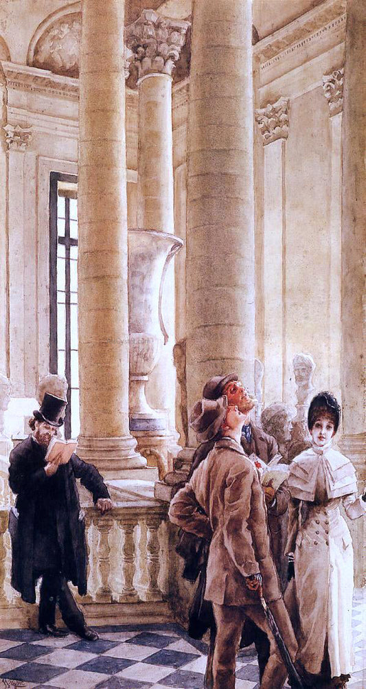  James Tissot At the Louvre (also known as Foreign Visitors at the Louvre) - Canvas Print