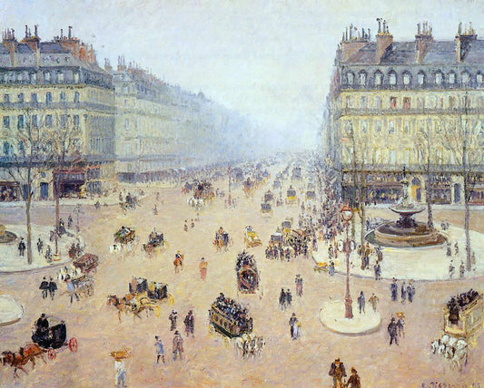  Camille Pissarro Avenue de l'Opera, Place du Thretre Francais: Misty Weather - Canvas Print