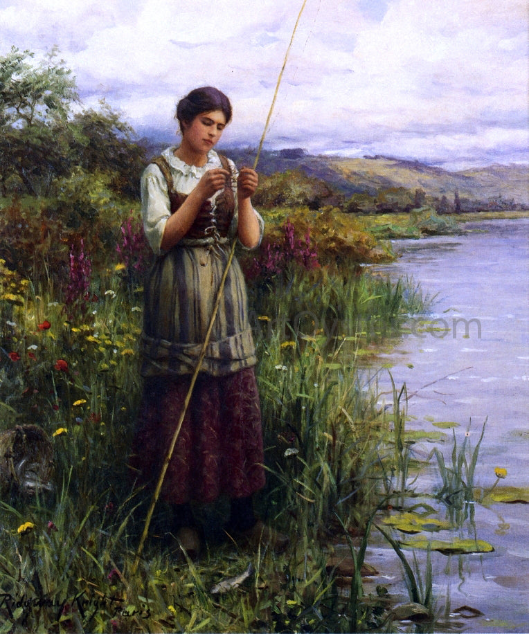  Daniel Ridgway Knight Baiting the Hook - Canvas Print