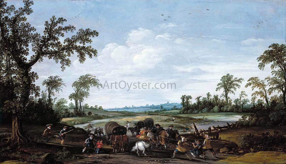  Esaias Van de Velde Bandits Attacking a Caravan of Travellers - Canvas Print