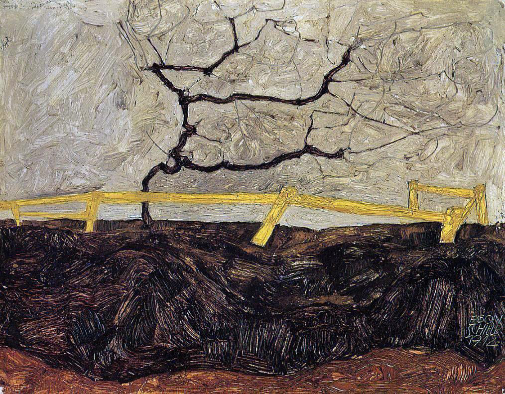  Egon Schiele Bare Tree behind a Fence - Canvas Print