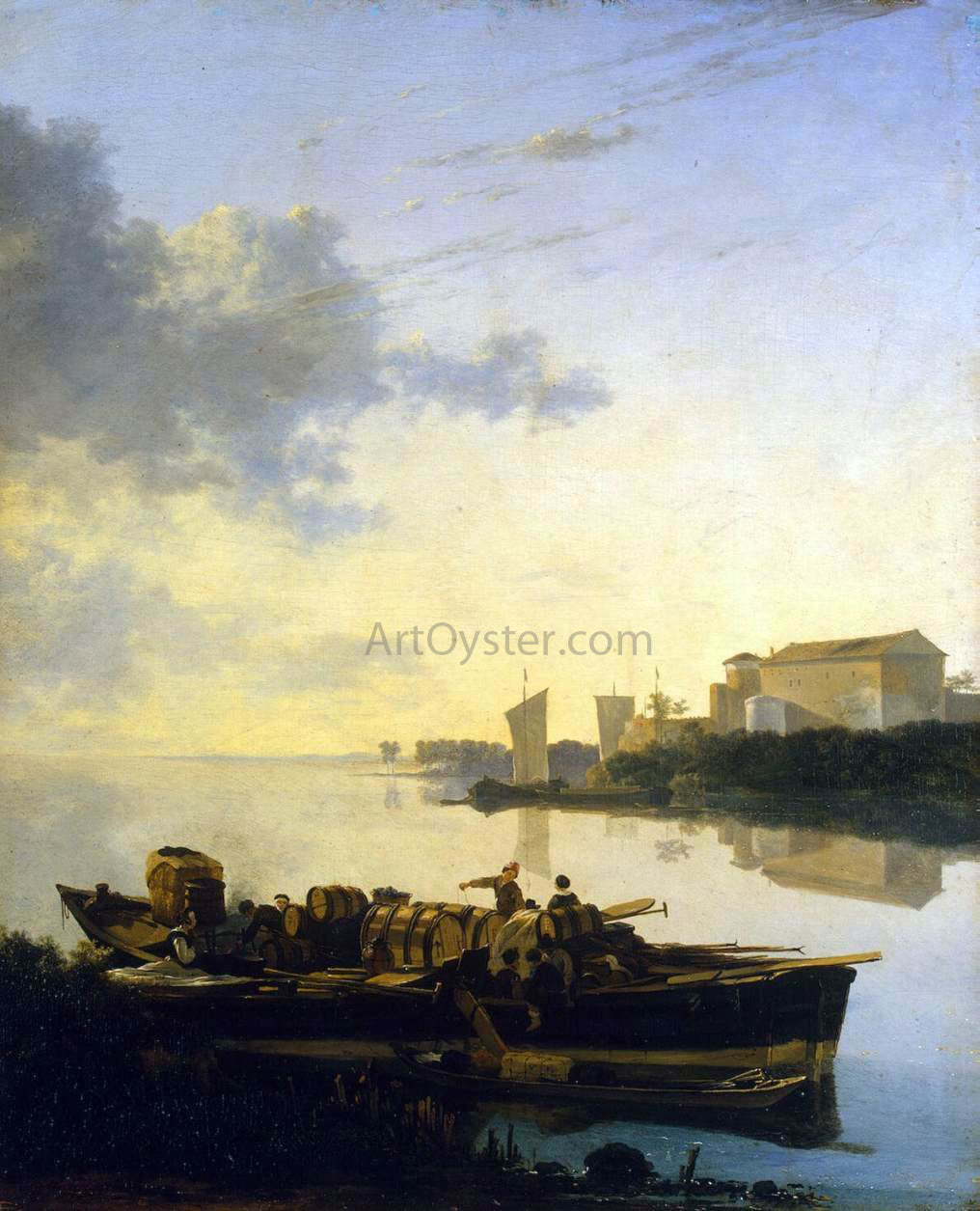  Adam Pynacker Barges on a River - Canvas Print