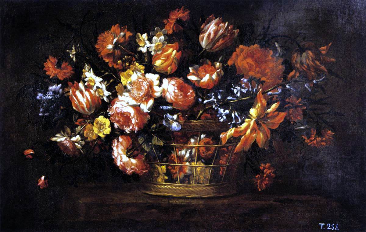  Bartolome Perez Basket of Flowers - Canvas Print