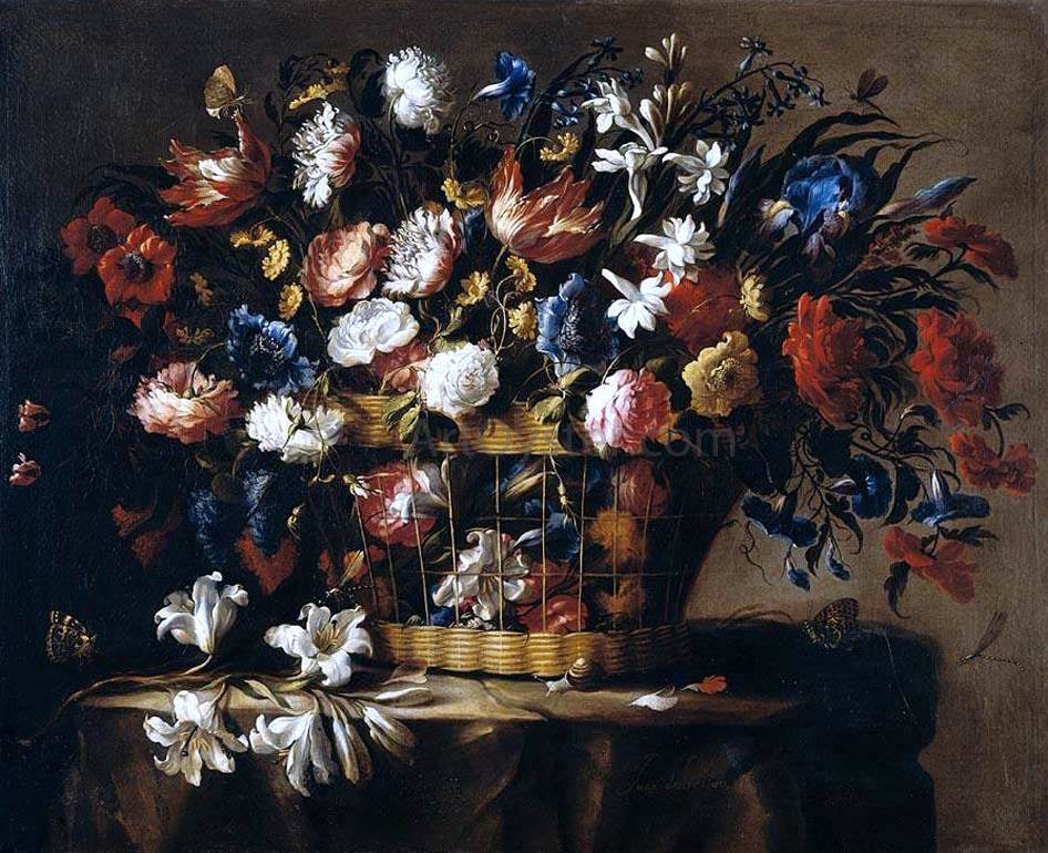  Juan De Arellano Basket of Flowers - Canvas Print