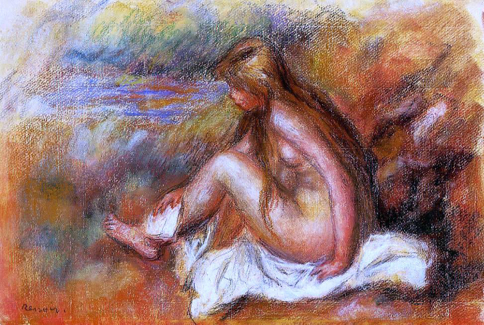  Pierre Auguste Renoir Bather Seated by the Sea - Canvas Print