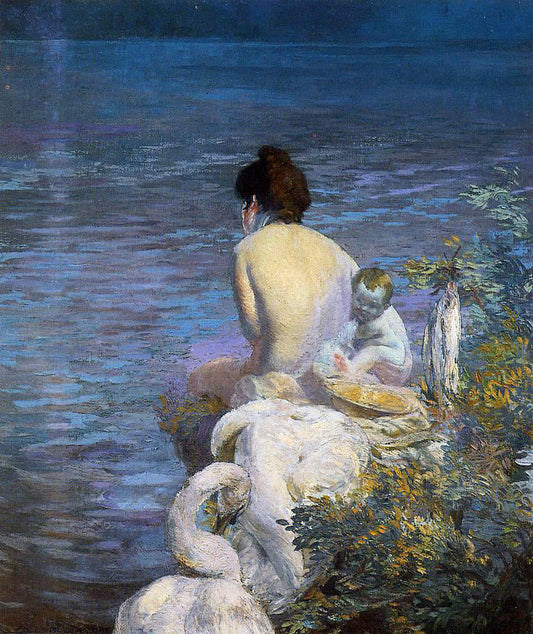  Paul Albert Besnard Bather with Child and Swan by the Sea - Canvas Print