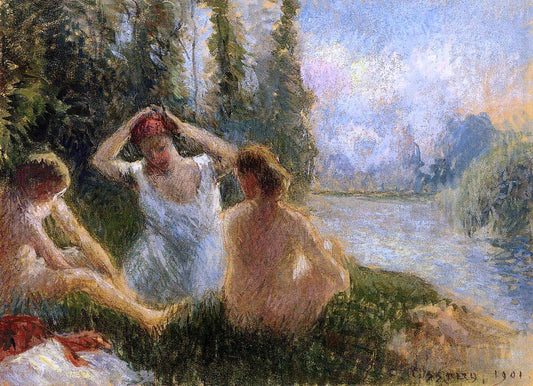  Camille Pissarro Bathers Seated on the Banks of a River - Canvas Print