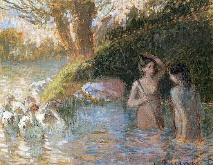  Camille Pissarro A Bathing Goose Maidens - Canvas Print