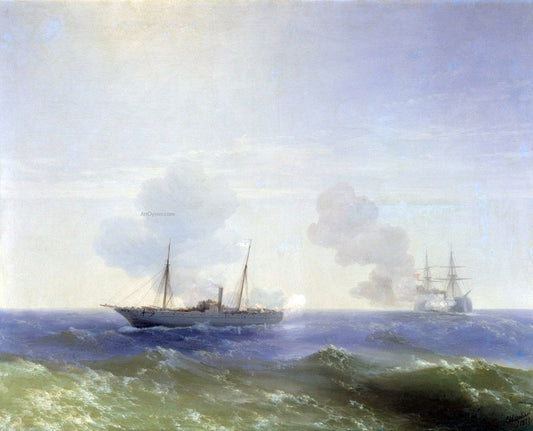  Ivan Constantinovich Aivazovsky Battle of steamship Vesta and Turkish ironclad. - Canvas Print