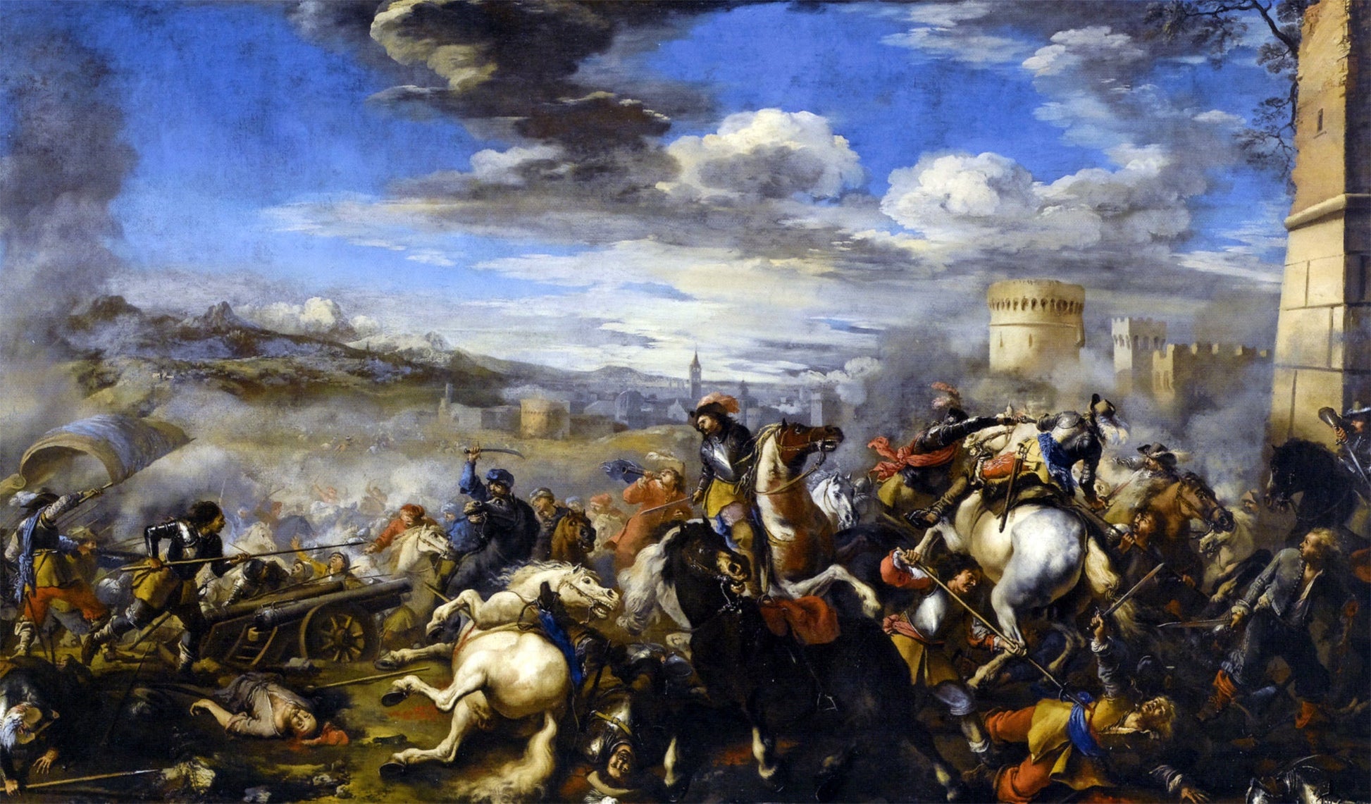  Jacques Courtois Battle Scene with Infantry Cavalry and Cannon - a Fortress and a City Beyond - Canvas Print