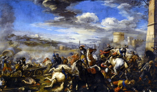  Jacques Courtois Battle Scene with Infantry Cavalry and Cannon - a Fortress and a City Beyond - Canvas Print