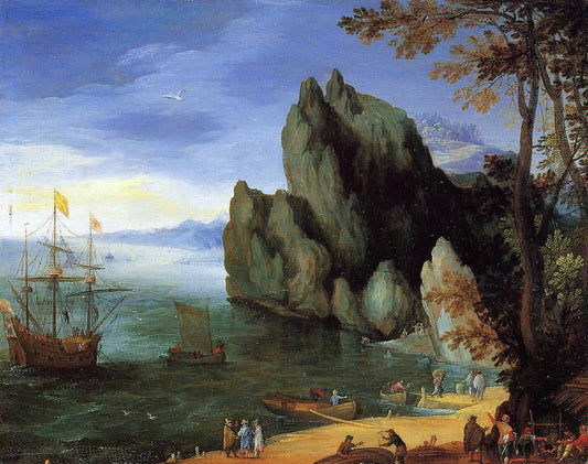  The Elder Jan Bruegel Bay with Ship of War - Canvas Print