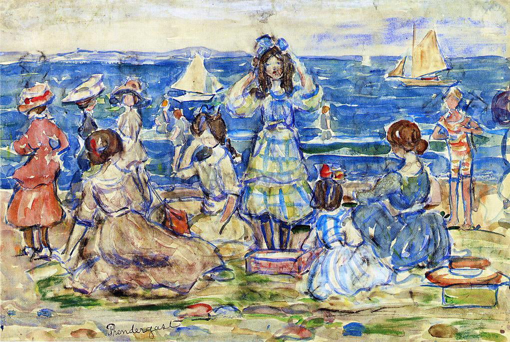  Maurice Prendergast Beach Scene with Boats - Canvas Print