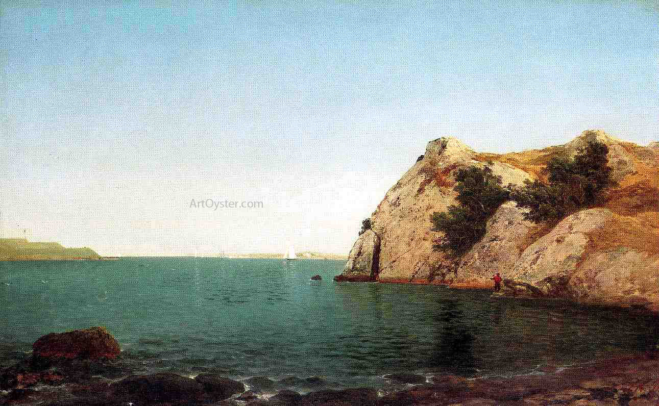  John Frederick Kensett Beacon Rock, Newport Harbor - Canvas Print