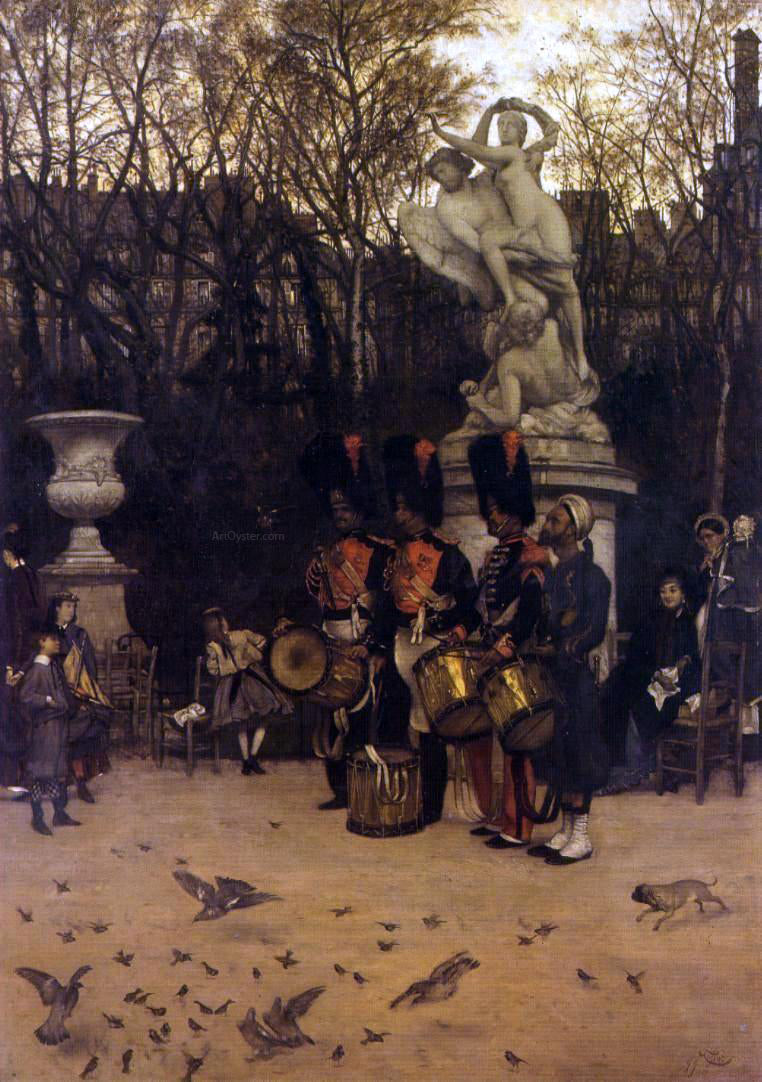  James Tissot Beating the Retreat in the Tuilleries Gardens - Canvas Print