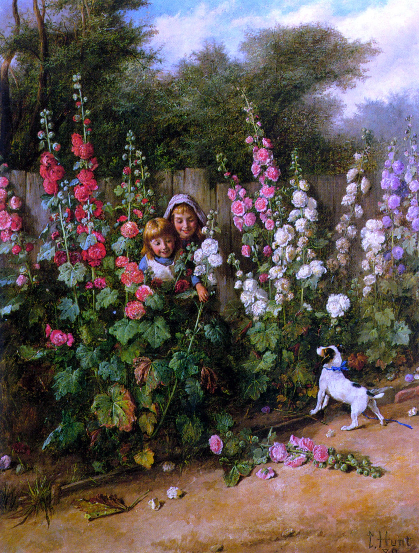  Charles Hunt Behind the Hollyhocks - Canvas Print