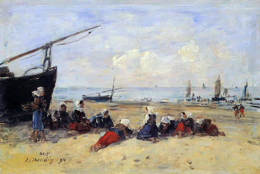  Eugene-Louis Boudin Berck, Fisherwomen on the Beach, Low Tide - Canvas Print