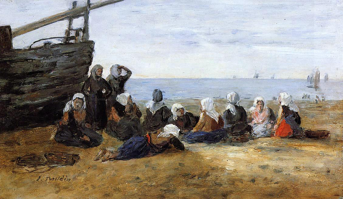  Eugene-Louis Boudin Berck, Group of Fishwomen Seated on the Beach - Canvas Print