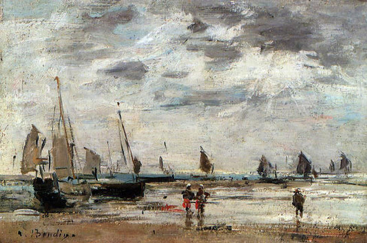  Eugene-Louis Boudin Berck, Jetty and Sailing Boats at Low Tide - Canvas Print