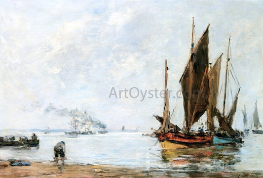  Eugene-Louis Boudin Boats At Anchor along the Shore - Canvas Print