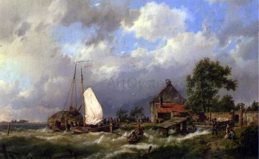  The Elder Hermanus Koekkoek Boats Docking in an Estuary - Canvas Print