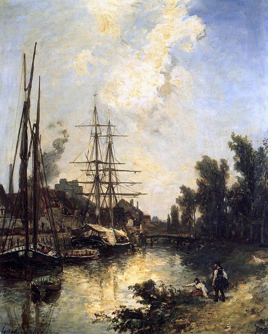  Johan Barthold Jongkind Boats Dockside - Canvas Print