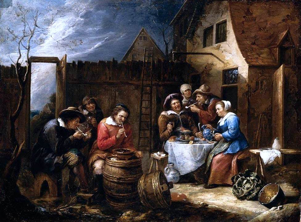  Gillis Van Tilborgh Boors Eating Drinking and Smoking Outside a Cottage - Canvas Print