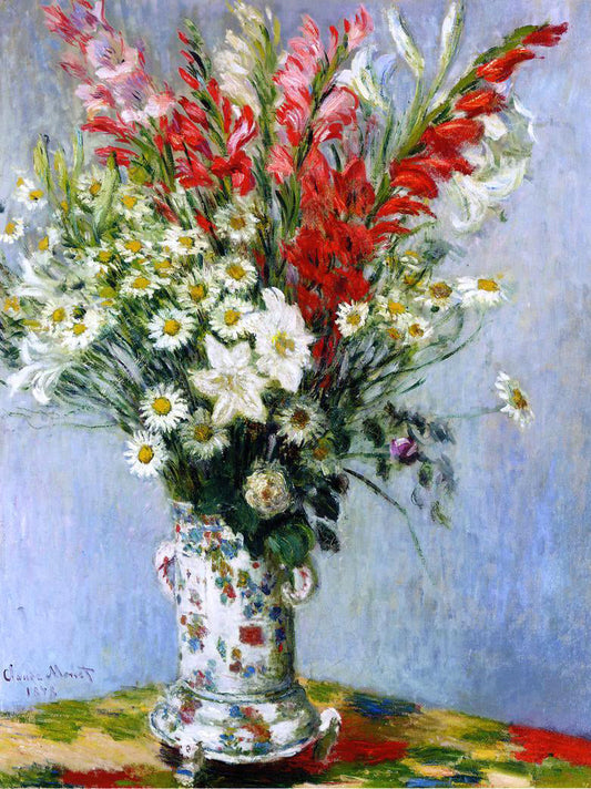  Claude Oscar Monet Bouquet of Gladiolas, Lilies and Daisies - Canvas Print