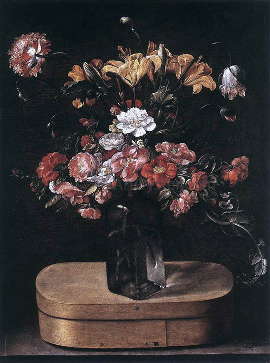  Jacques Linard Bouquet on Wooden Box - Canvas Print