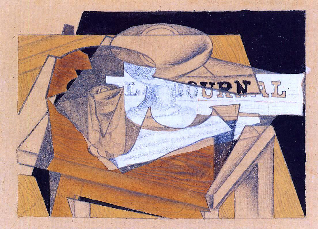  Juan Gris Bowl, Glass and Newspaper - Canvas Print