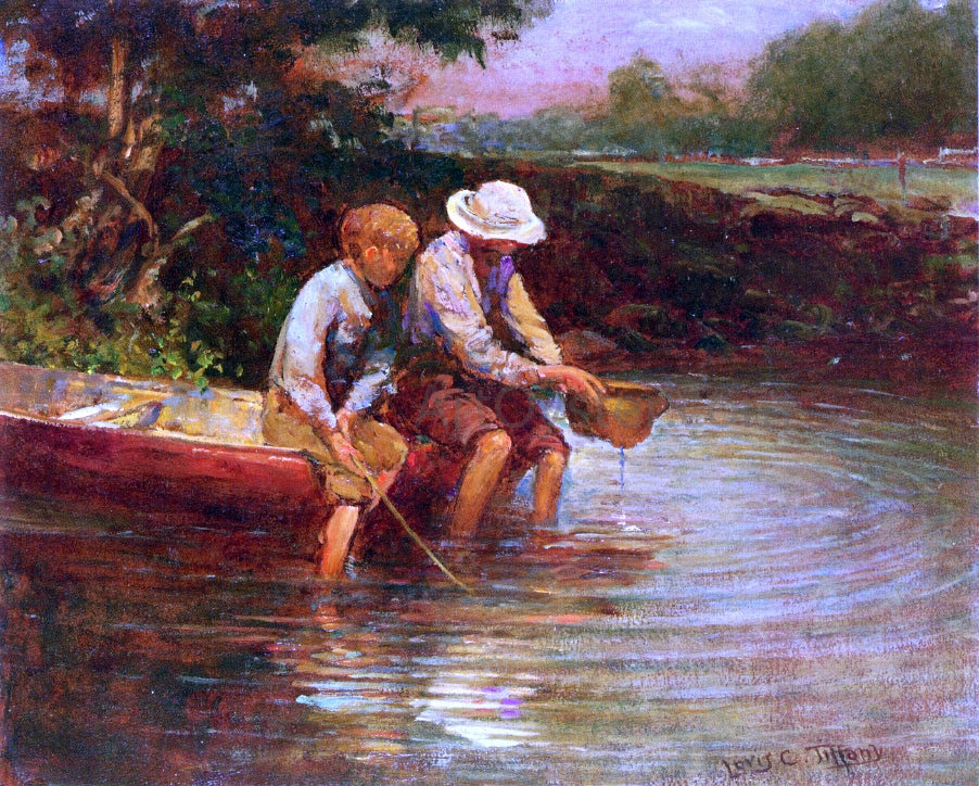  Louis Comfort Tiffany Boys Fishing - Canvas Print