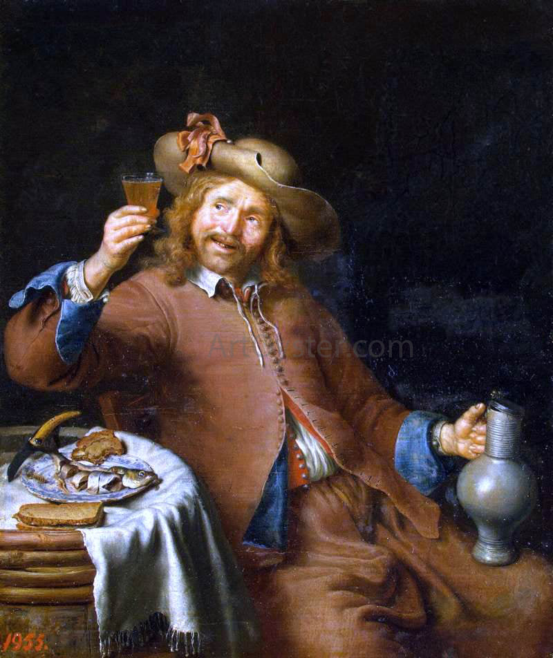  Pieter Cornelisz. Van Slingelandt Breakfast of a Young Man - Canvas Print