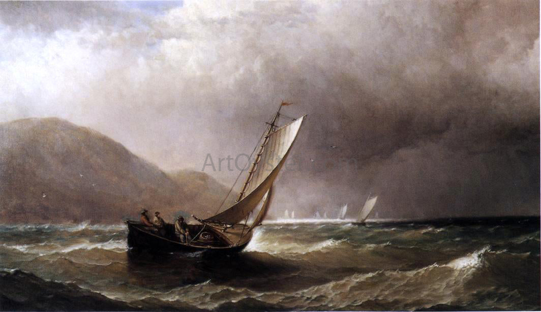 William Richardson Tyler Breezy Day of Boston Light Canvas Print – Art MegaMart