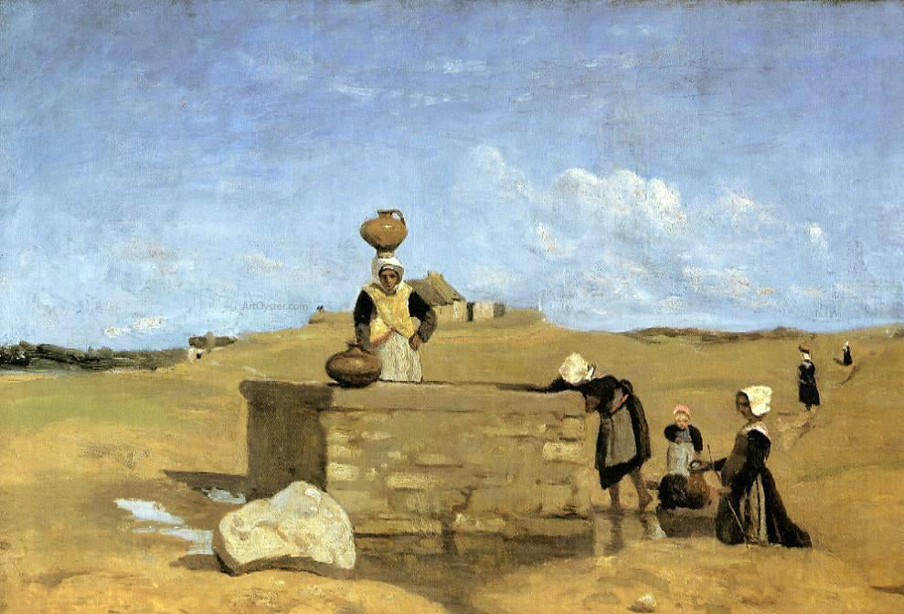  Jean-Baptiste-Camille Corot Breton Women at the Fountain - Canvas Print