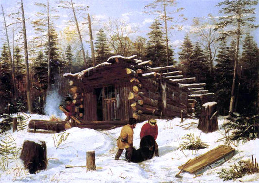  Arthur Fitzwilliam Tait Bringing Home Game: Winter Shanty at Ragged Lake - Canvas Print