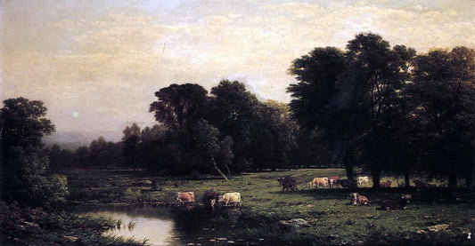  John W Casilear Bucolic Landscape with Cows - Canvas Print