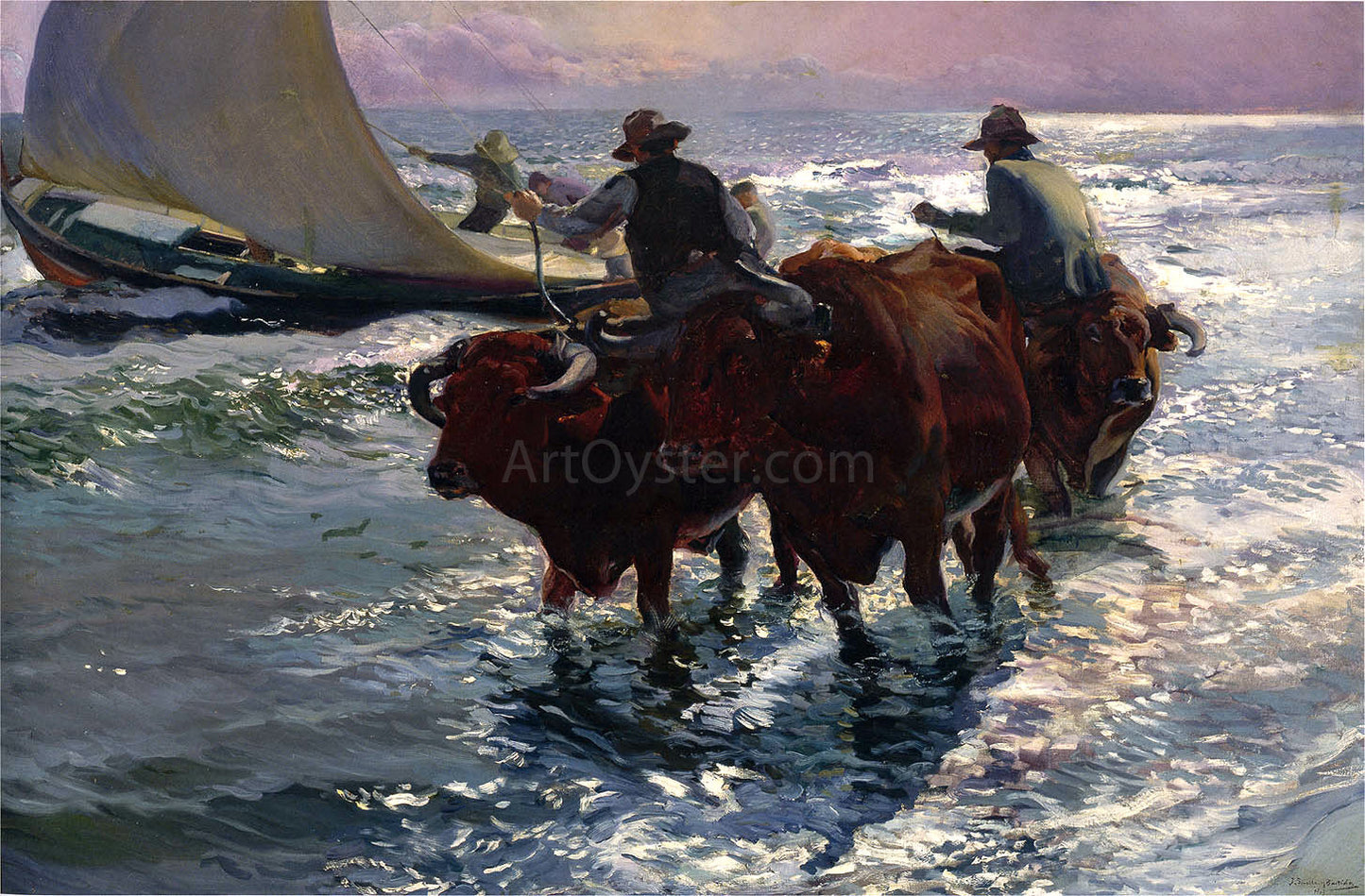  Joaquin Sorolla Y Bastida Bulls in the Sea - Canvas Print