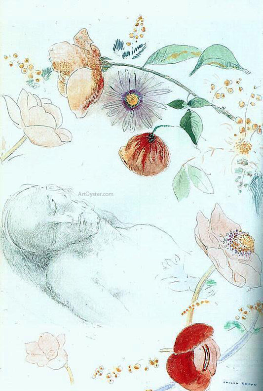  Odilon Redon Bust of a Man Asleep amid Flowers - Canvas Print