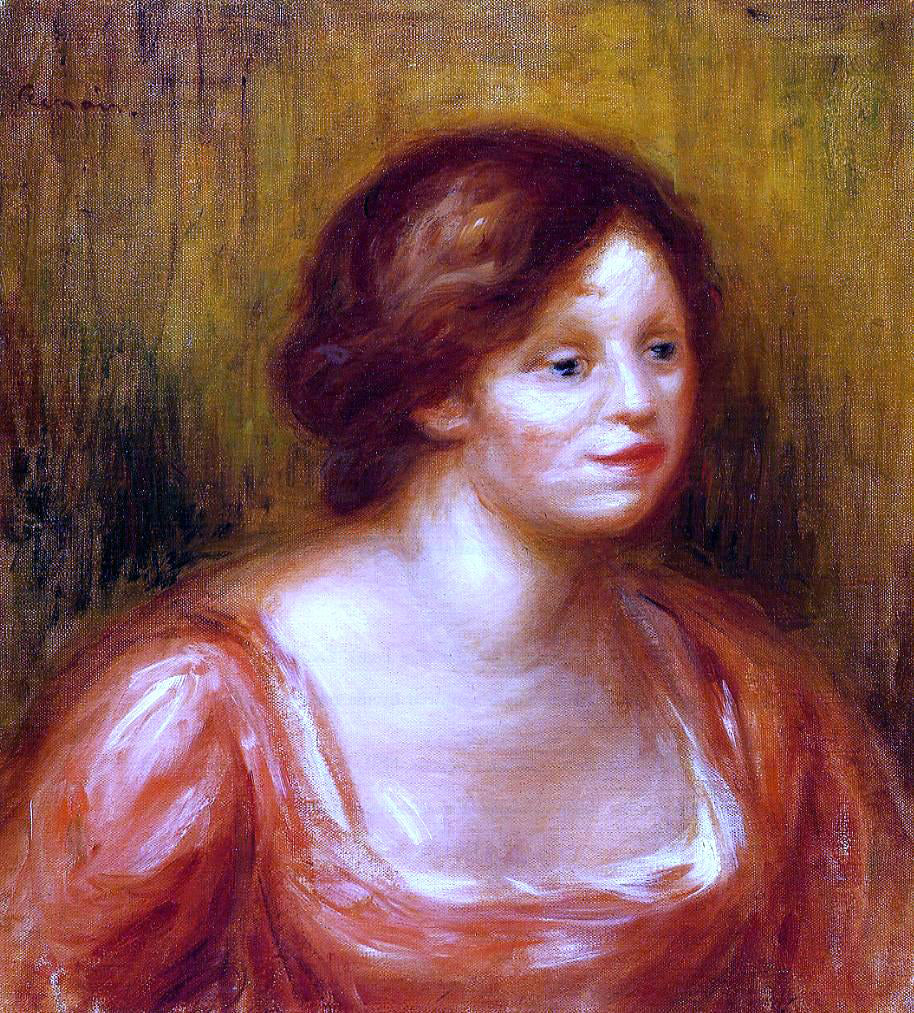 Pierre Auguste Renoir Bust of a Woman in a Red Blouse - Canvas Print