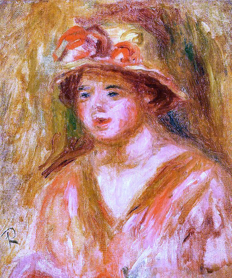 Pierre Auguste Renoir Bust of a Young Girl in a Straw Hat - Canvas Print