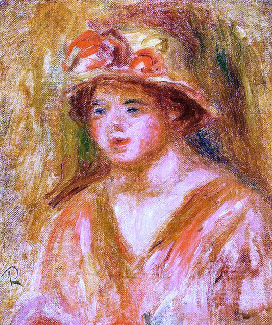  Pierre Auguste Renoir Bust of a Young Girl in a Straw Hat - Canvas Print