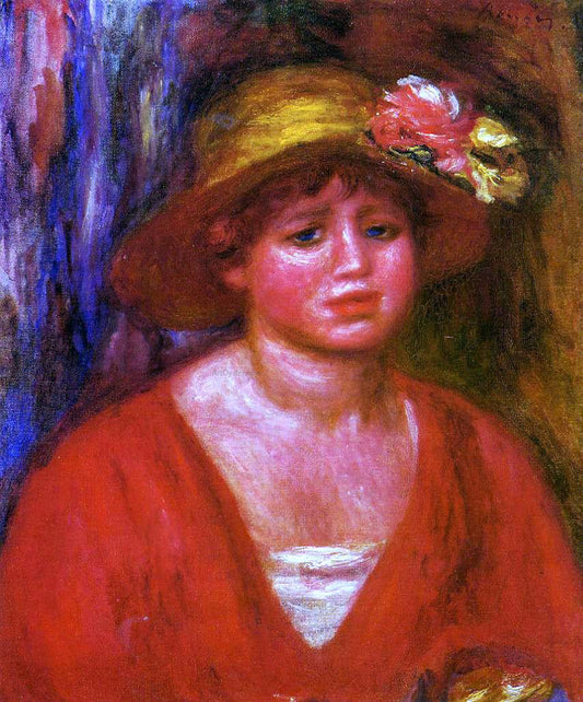 Pierre Auguste Renoir Bust of a Young Woman in a Red Blouse - Canvas Print