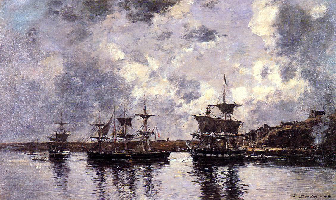  Eugene-Louis Boudin Camaret, Three Masters Anchored in the Harbor - Canvas Print