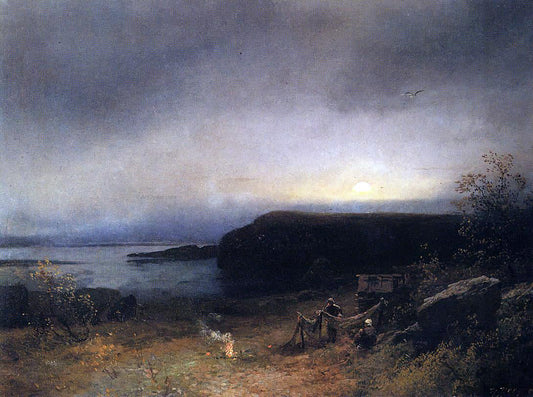  Herman Herzog Campfire in Moonlight - Canvas Print