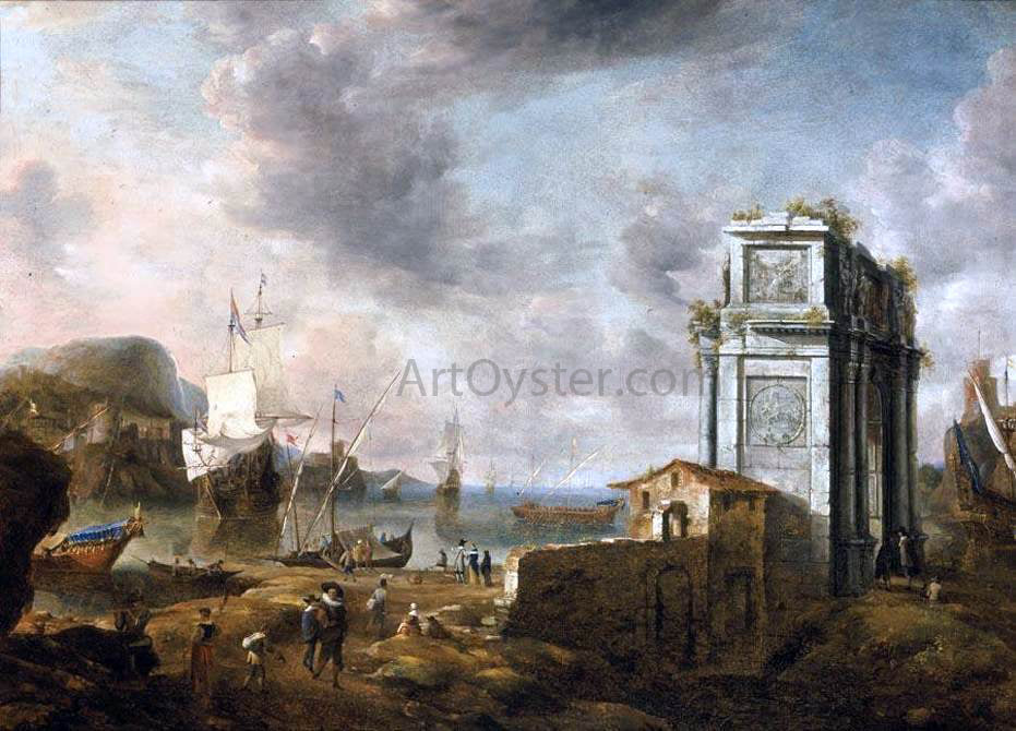  Jan Abrahamsz Beerstraten Capriccio of a Mediterranean Harbour - Canvas Print