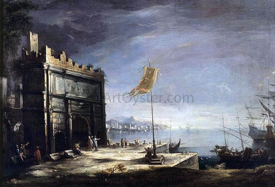  Antonio Stom Capriccio of a Port Scene with a Classical Arch - Canvas Print
