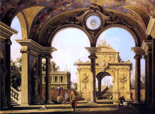  Canaletto Capriccio of a Renaissance Triumphal Arch seen from the Portico of a Palace - Canvas Print