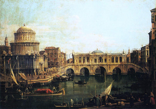  Canaletto Capriccio of the Grand Canal with an Imaginary Rialto Bridge and Other Buildings - Canvas Print