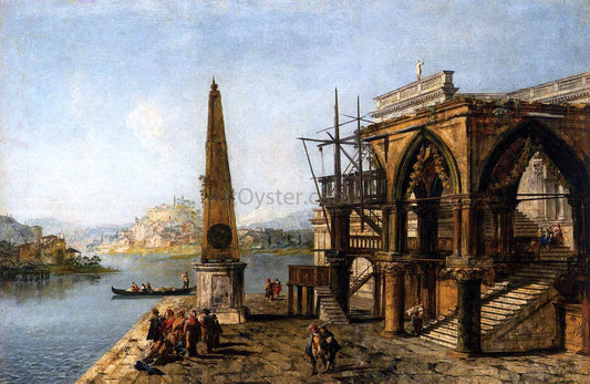  Michele Marieschi Capriccio with Gothic Building and Obelisk - Canvas Print