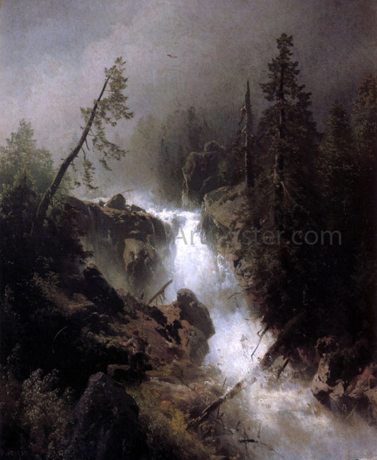  Herman Herzog Cascade with a Fisherman - Canvas Print